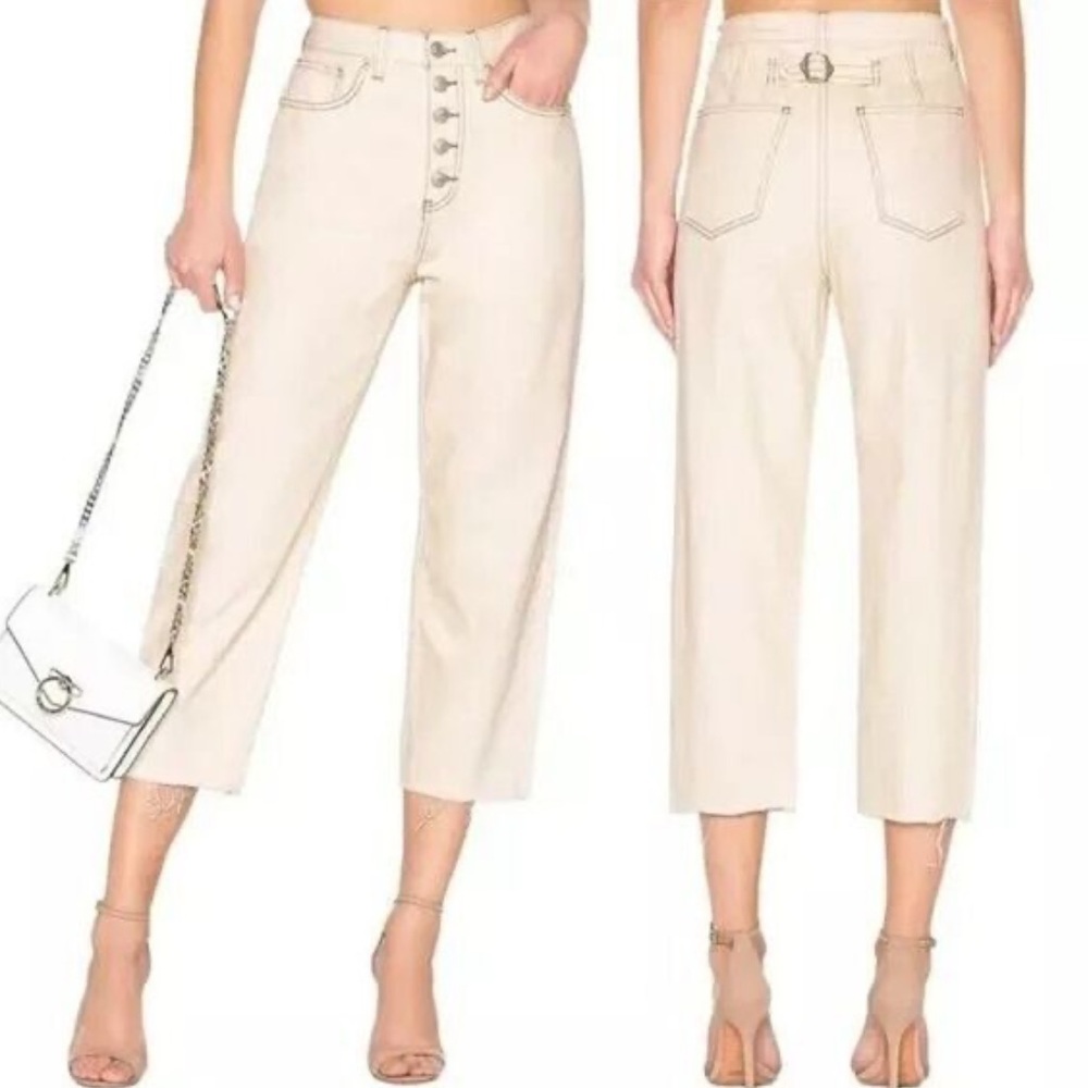 Free People Barrel Leg Button-Down Beige Pants Size 24